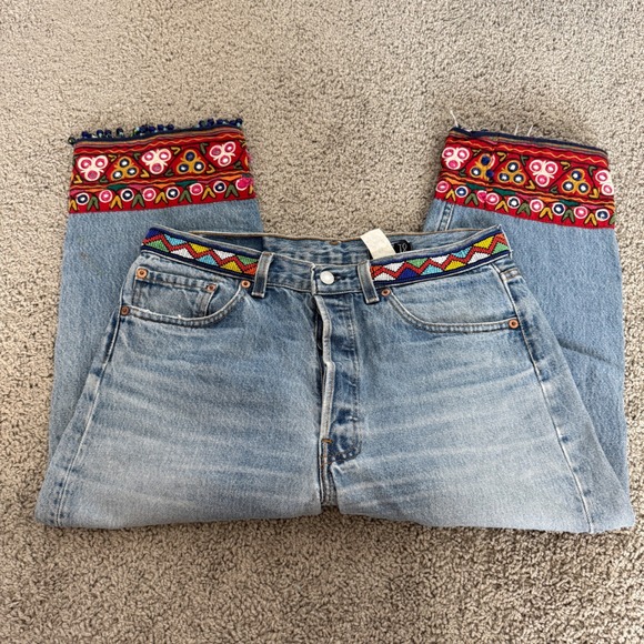 Vintage Levis 501xx Custom Beaded Embroidered Jeans - Picture 2 of 9